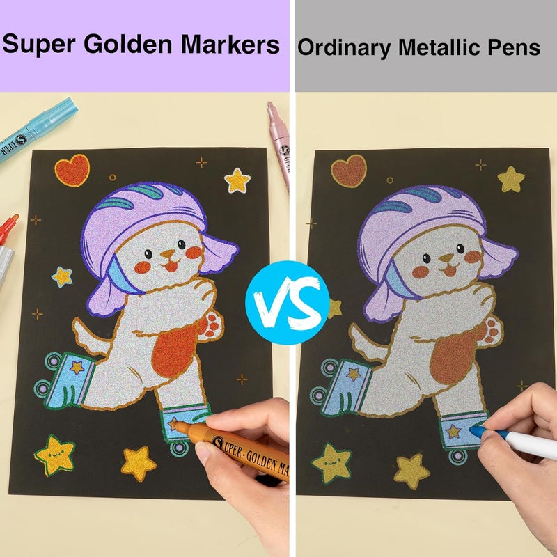 SAKEYR Super Golden Metallic Paint Markers, 18 Colors Sparkle Metallic Glitter Markers, Acrylic Paint Pens for Rock Painting, Glass, Wood, Fabric, Black Paper, Cards, Scrapbook, DIY Art Crafts (2-3mm) - Image 4